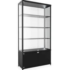 Hochvitrine mit Unterschrank schwarz inkl. LED-Beleuchtung und 3 Einlegeböden