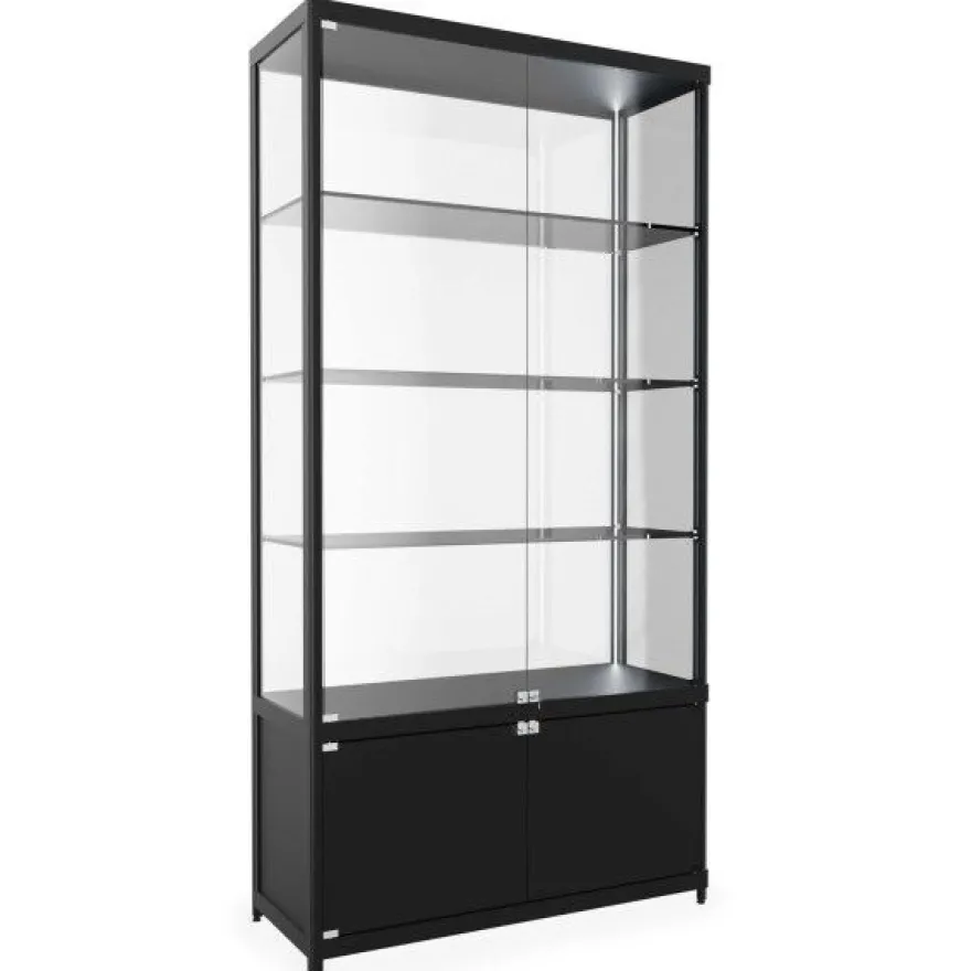 Hochvitrine mit Unterschrank schwarz inkl. LED-Beleuchtung und 3 Einlegeböden