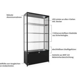 Hochvitrine mit Unterschrank schwarz inkl. LED-Beleuchtung und 3 Einlegeböden