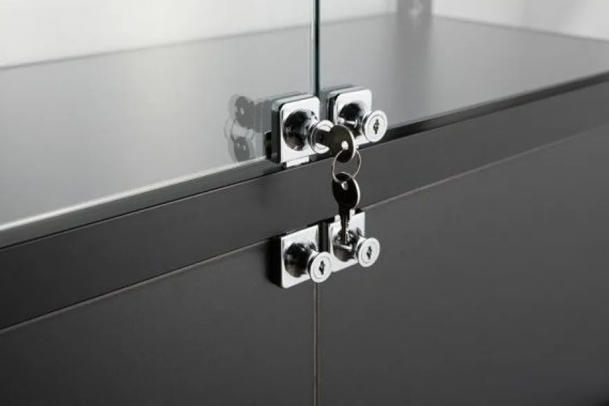 Hochvitrine mit Unterschrank schwarz inkl. LED-Beleuchtung und 3 Einlegeböden