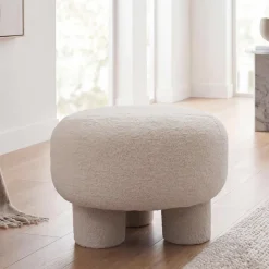 Hocker HWC-Q49, Sitzhocker Polsterhocker Pouf, Stoff/Textil Bouclé (200g/m²) 55cm