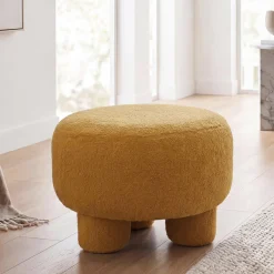 Hocker HWC-Q49, Sitzhocker Polsterhocker Pouf, Stoff/Textil Bouclé (200g/m²) 55cm