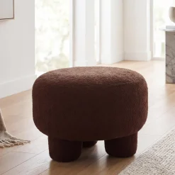 Hocker HWC-Q49, Sitzhocker Polsterhocker Pouf, Stoff/Textil Bouclé (200g/m²) 55cm