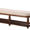 Hocker Polsterhocker Fuß Möbel Wohnen Sitzbänke Sitz Leder Beige Design Textil