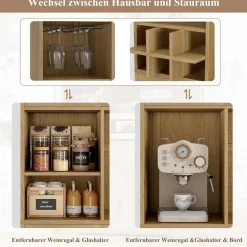 HOCSOK Küchenschrank Buffetschrank Sideboard mit Arbeitsplatte, 2 Glastüren und