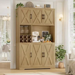 HOCSOK Küchenschrank Buffetschrank Sideboard mit Arbeitsplatte, 2 Glastüren und