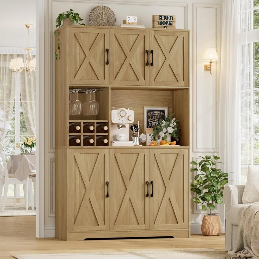 HOCSOK Küchenschrank Buffetschrank Sideboard mit Arbeitsplatte, 2 Glastüren und