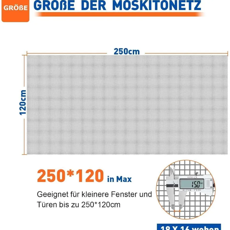 Hofudon Fliegengitter Meterware 120x250cm - Reißfestes Fiberglas Fliegennetz