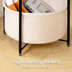 HollyHOME Beistelltisch mit Korb, Rund, Holz, Beige - Ideal für Wohnzimmer
