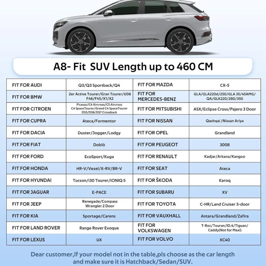Holthly SUV Autoabdeckung A8 (bis 460 cm) Wasserdicht Atmungsaktiv, UV-Schutz