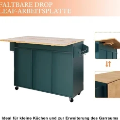 Holtico Kücheninsel auf Rädern mit abklappbarer Arbeitsplatte, Schrank und
