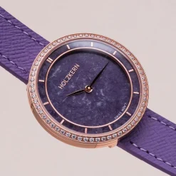 Holzkern Damenuhr Coralline Amethyst/Roségoldfarben mit 2 Bändern