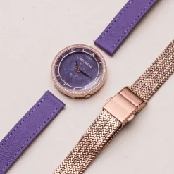 Holzkern Damenuhr Coralline Amethyst/Roségoldfarben mit 2 Bändern