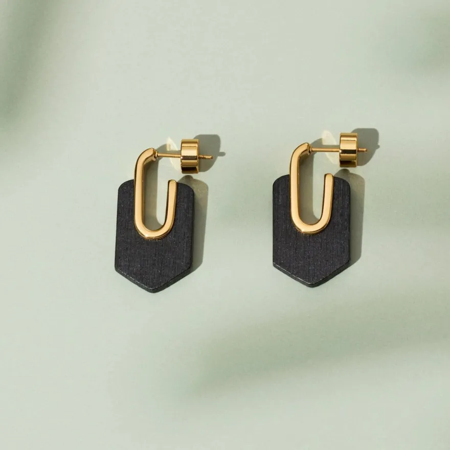 Holzkern Schmuck Damen-Ohrringe Sequoia Ohrstecker Walnuss/Goldfarben II
