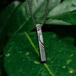 Holzkern Schmuck Herren-Halskette Edelstahl Campania Sodalith/Damast