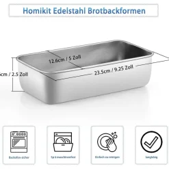 Homikit Kastenform 4er-Set, Edelstahl Brotbackform Königskuchenform, Rechteckig