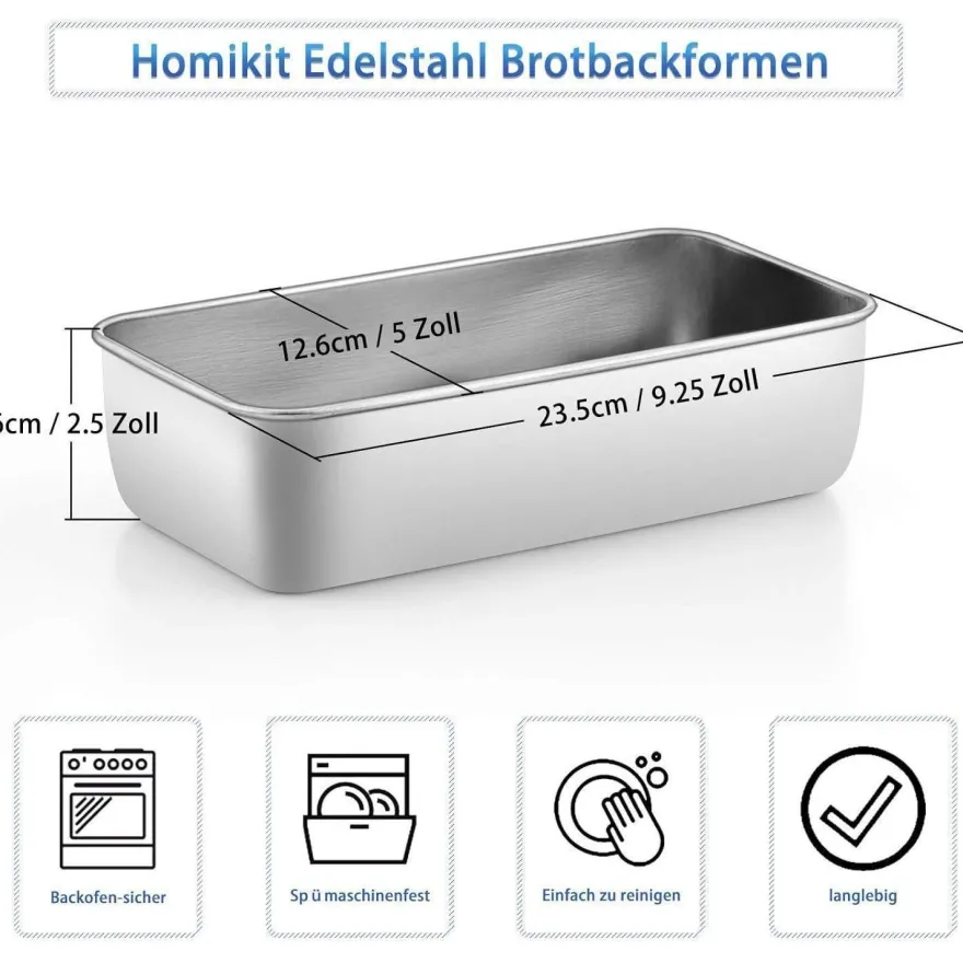 Homikit Kastenform 4er-Set, Edelstahl Brotbackform Königskuchenform, Rechteckig