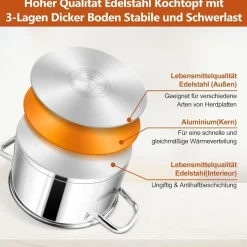 Homikit Kochtopf 7,6L aus Edelstahl, Induktionstauglich, 26cm Durchmesser, mit