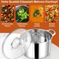Homikit Kochtopf 7,6L aus Edelstahl, Induktionstauglich, 26cm Durchmesser, mit