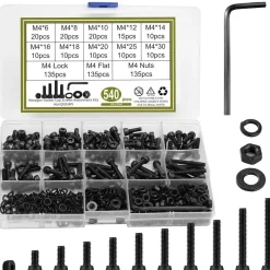 HonQiShiMY 540M4 Schrauben-Set M4 Sechskant, Schwarz Vernickelt, 540 Teile