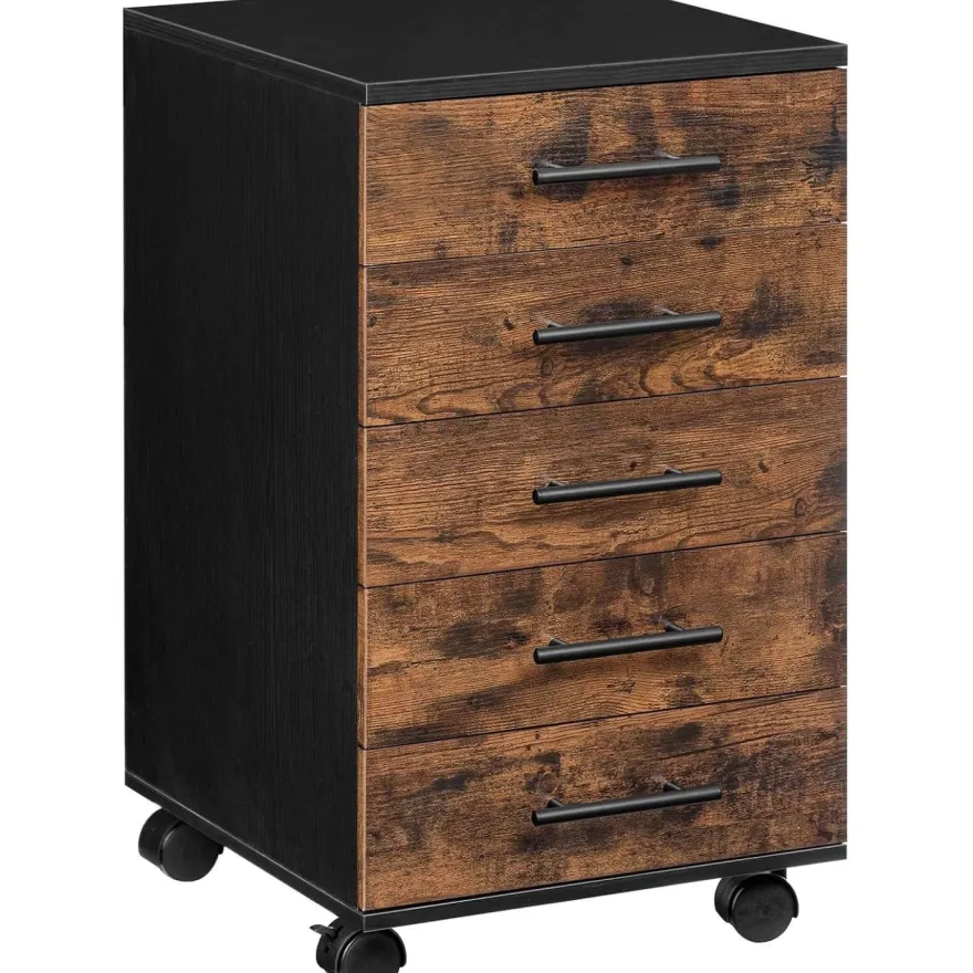 HOOBRO Aktenschrank Rollcontainer 5 Schubladen Holz Büroschrank Rustikal