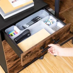 HOOBRO Aktenschrank Rollcontainer 5 Schubladen Holz Büroschrank Rustikal
