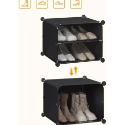 HOOBRO Schuhregal 8 Fächer Schuhschrank Würfelregal Tür 32 Paar Schuhe Schwarz