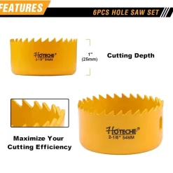 Hoteche 6-teiliges Lochsäge Set für Holz, Kunststoff und Faserplatten (Ø32-54mm)