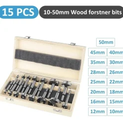 HPHOPE Forstnerbohrer Set 15-teilig für Holz Ø10-50mm mit Aufbewahrungskoffer