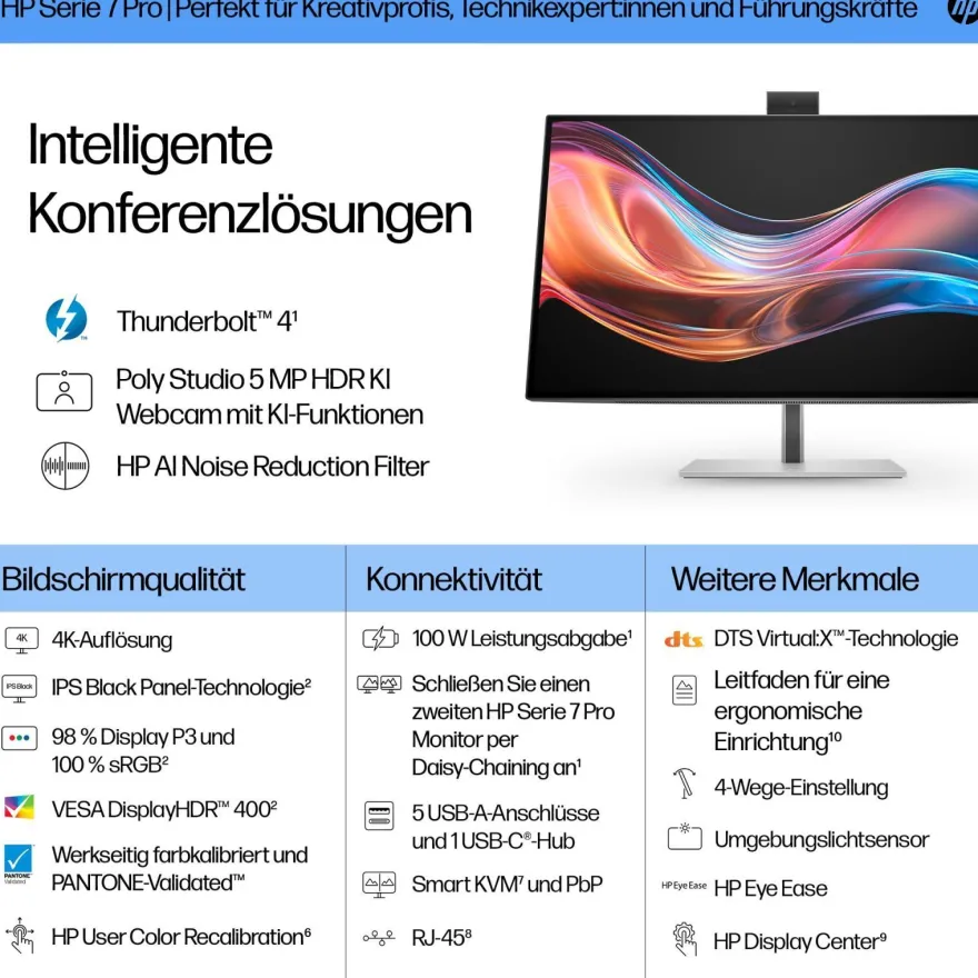 HP 727pm Docking Display 68,58cm 27Zoll UHD 16:9 1xDP 1.4 1xHDMI 2.0 1xUSB-C (EU)