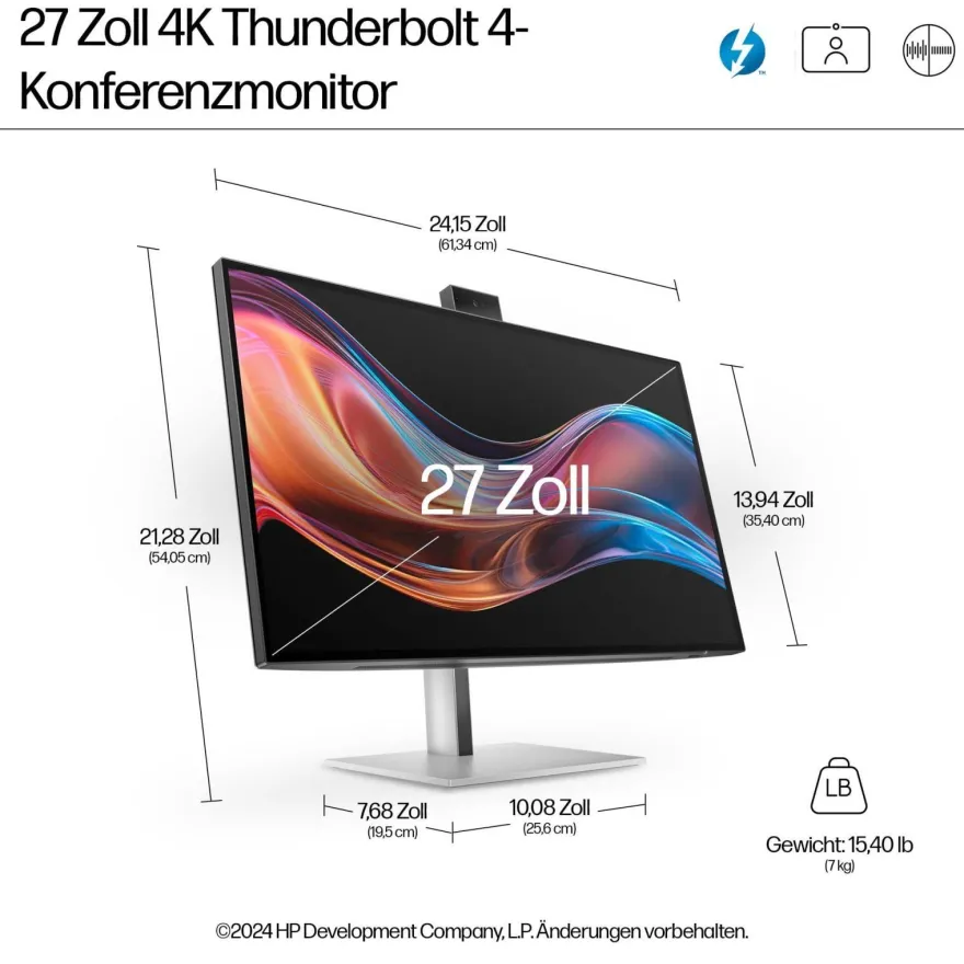 HP 727pm Docking Display 68,58cm 27Zoll UHD 16:9 1xDP 1.4 1xHDMI 2.0 1xUSB-C (EU)