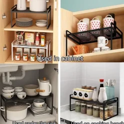 HQahnekme Küchenschrank Organizer Regaleinsatz mit Anti-Rutsch Matte, Schwarz
