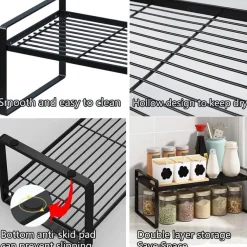 HQahnekme Küchenschrank Organizer Regaleinsatz mit Anti-Rutsch Matte, Schwarz