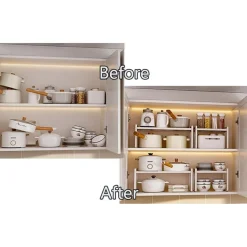 HQahnekme Küchenschrank Organizer Regaleinsatz mit Anti-Rutsch Matte, Schwarz