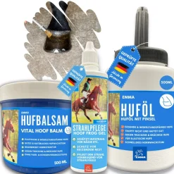 Hufpflege Set - Huföl Pferde mit Pinsel + Strahlpflege + Hufbalsam