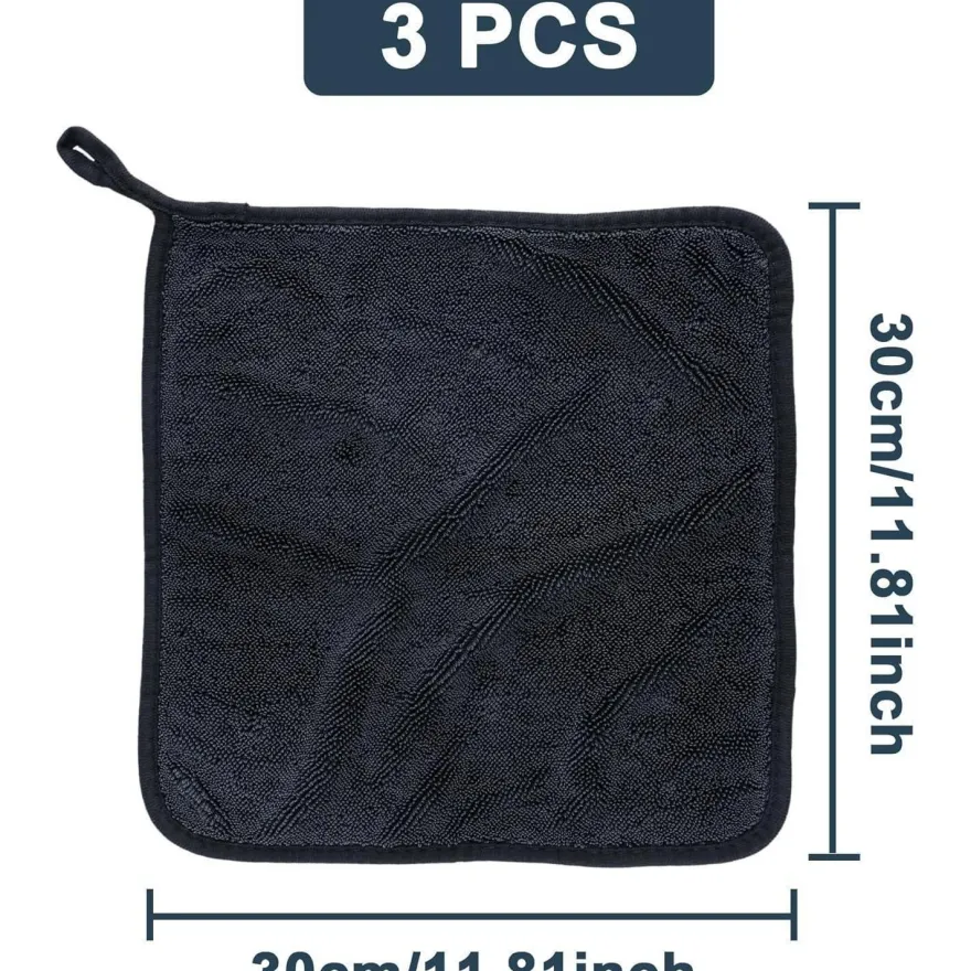 Huglux Mikrofasertücher 3 Stück, 600GSM, 30x30cm, fusselfrei, ideal für Auto