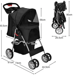 Hundewagen Haustiere Buggy bis 15kg, Hundebuggy mit Netzfenstern Getränkehalter