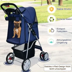 Hundewagen Haustiere Buggy bis 15kg, Hundebuggy mit Netzfenstern Getränkehalter