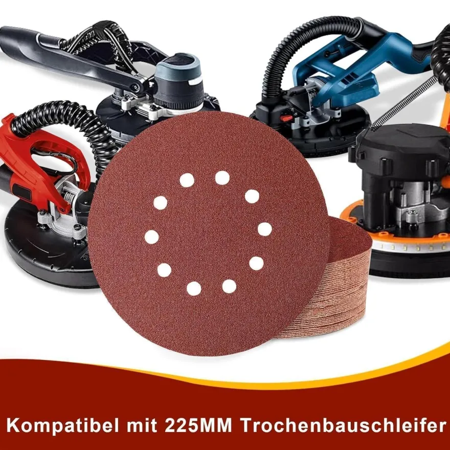 Huopueit 40 Stück Schleifpapier 225mm Klett, 10 Loch, Körnung 400 für