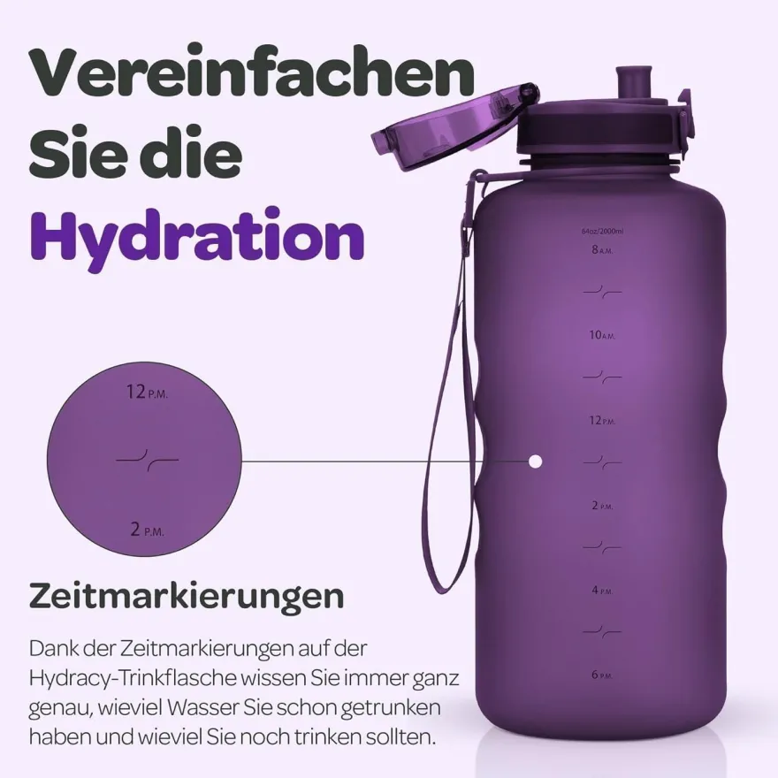 Hydracy Trinkflasche mit Fruchteinsatz, 2L, BPA-frei, mit Zeitmarkierung