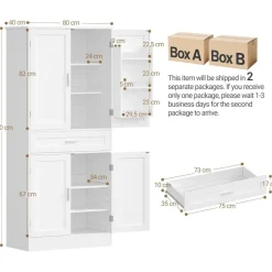 Hzuaneri Buffetschrank mit 4 Türen, 1 Schublade und 6-stufigem