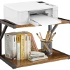 IBUYKE Under Desk Printer Stand 2 Tier Mobile Organizer Shelf 4 Wheels Rustic