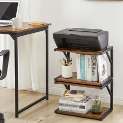 IBUYKE Under Desk Printer Stand 2 Tier Mobile Organizer Shelf 4 Wheels Rustic