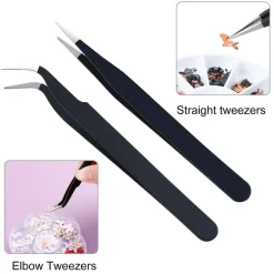 iCovalescent Pinzette Set Edelstahl Augenbrauen Haare Schwarz 11,5cm