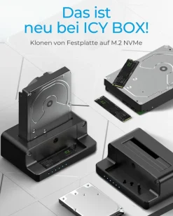 ICY BOX IB-2914MSCL-C31, Docking & CloneStation für M.2 NVMe SSD & 2.5”/3.5” SATA SSD