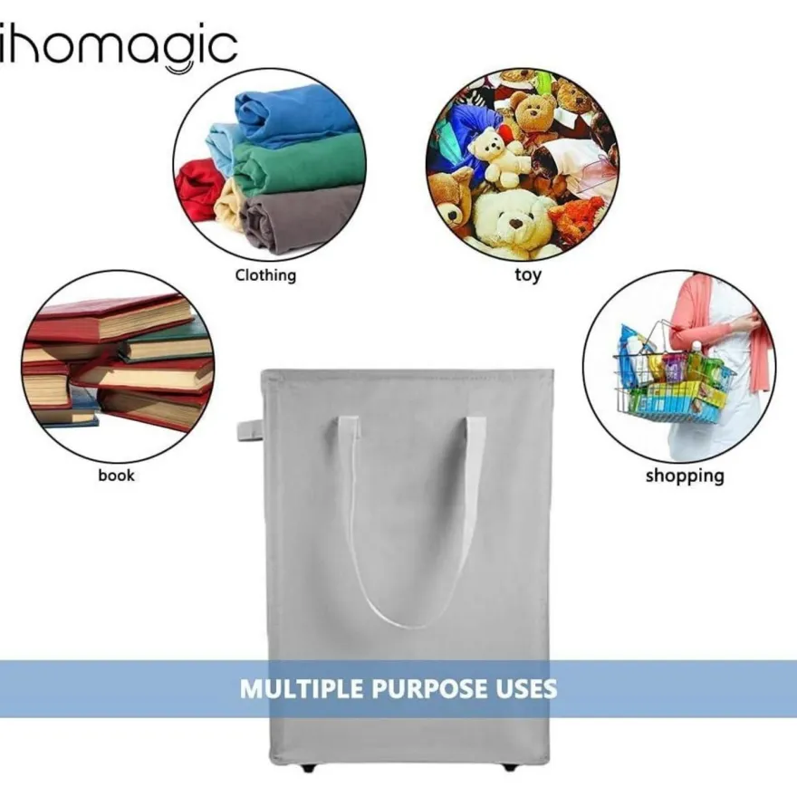 Ihomagic 45L Wäschekorb Schmal, Wäschesammler mit Griffen, Robustes Oxford