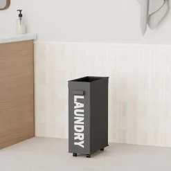 Ihomagic Wäschekorb mit Rädern, faltbar, 40L, dunkelgrau, 39x18.5x58cm