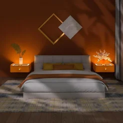 ihomemore Hängender Nachttisch mit Ladefunktion und 3-farbiger LED-Beleuchtung