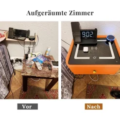 ihomemore Hängender Nachttisch mit Ladefunktion und 3-farbiger LED-Beleuchtung