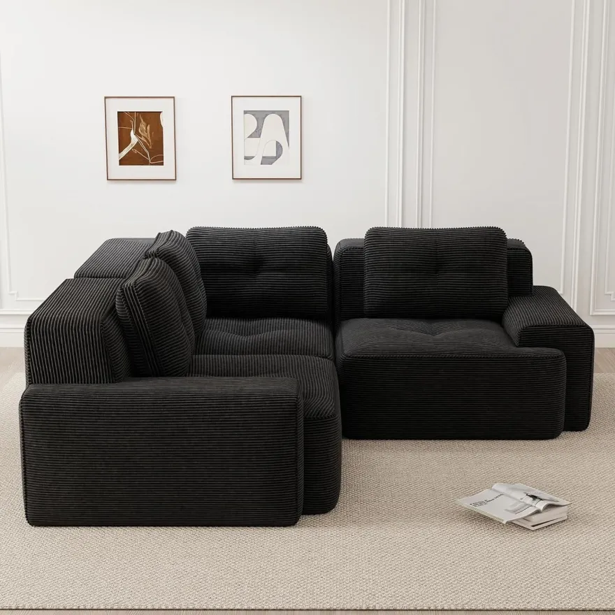 IHO SOFA Modulares Ecksofa mit Ottoman, Kein Aufbau Nötig, Tiefe Sitzfläche